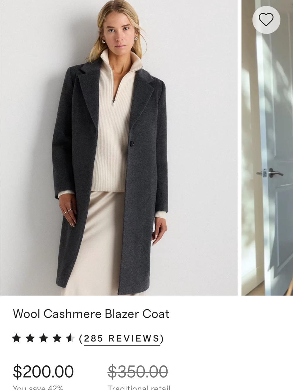 Quince Women's Dark Gray Wool-Blend Single-Button Trench Coat - Picture 4 of 5